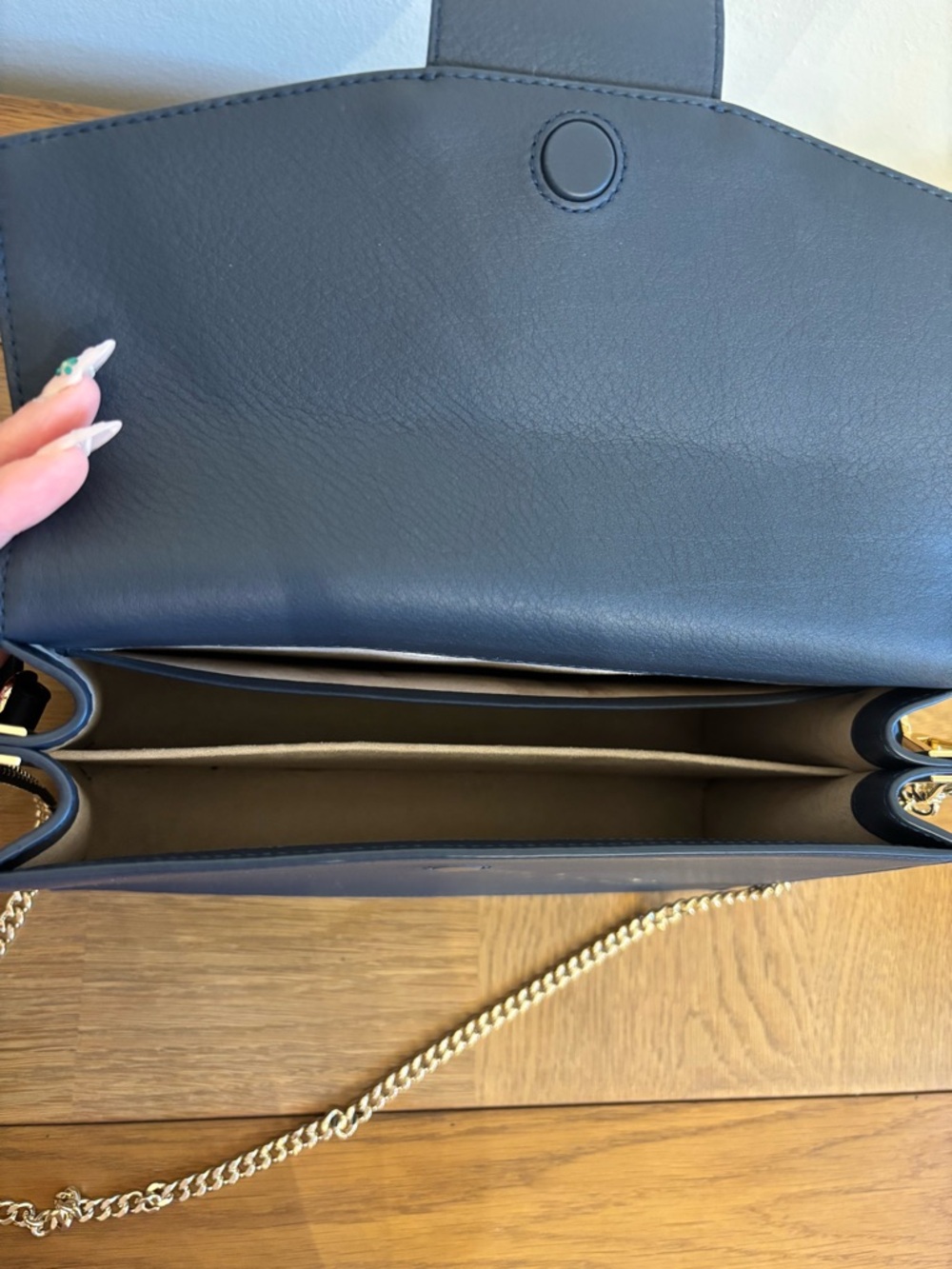Strathberry Crescent Leather Shoulder Bag Navy Gold Hardware Crossbody - Picture 9 of 15
